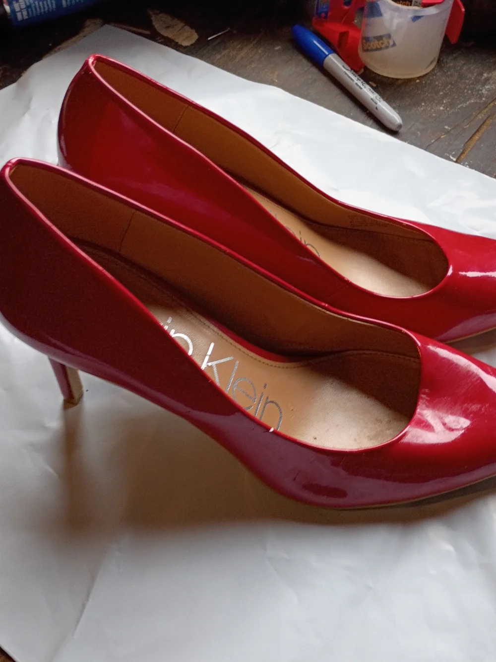 Calvin Klein Red Patent Pointed-Toe Pumps